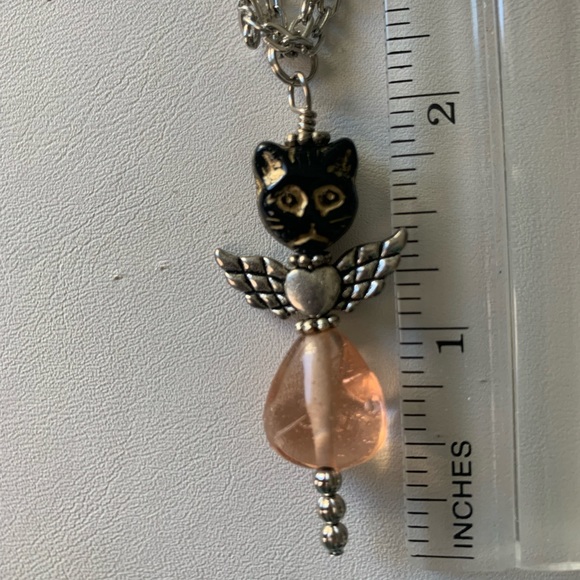 Necklace angel cat flying kitty pink and black - Picture 4 of 6